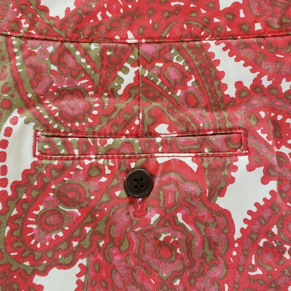 Vintage J.Crew Paisley Cotton Mini Skirt Red Pink Size 2 Pockets - Picture 7 of 13